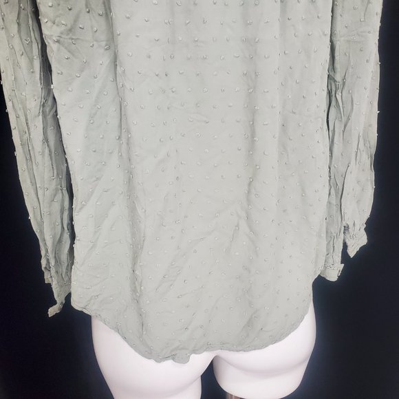 Paper & Crane Dot Fabric and Lace Button Up Blouse Sage Green Long Sleeve Sz. S - Picture 11 of 14